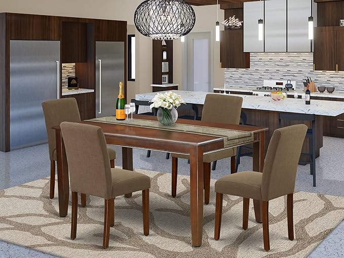 East West Furniture DUAB5-MAH-18 5 Piece Dining Set Includes a Rectangle Dini...
