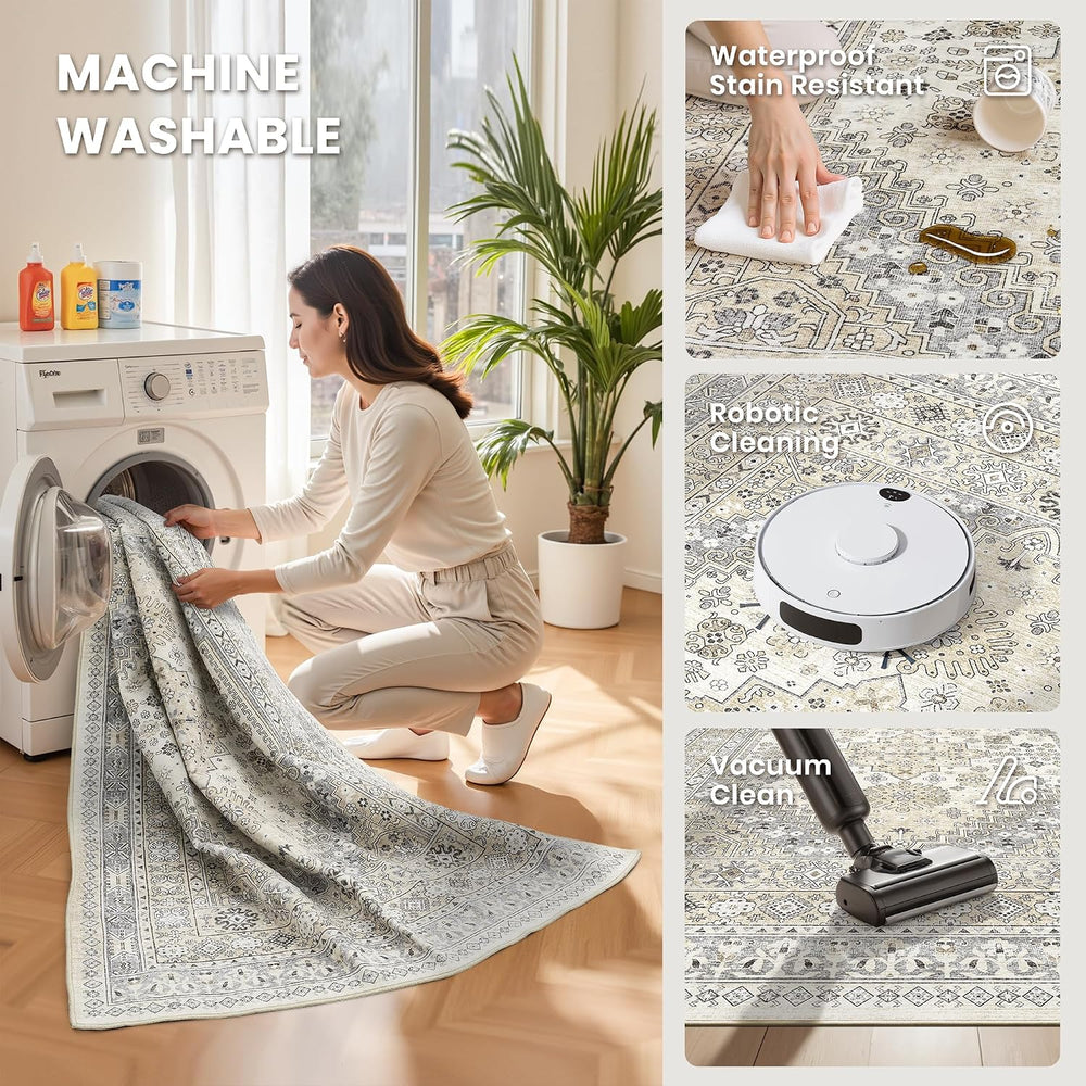 zesthome 10x14 Area Rugs for Living Room,Large Washable Rug,Beige