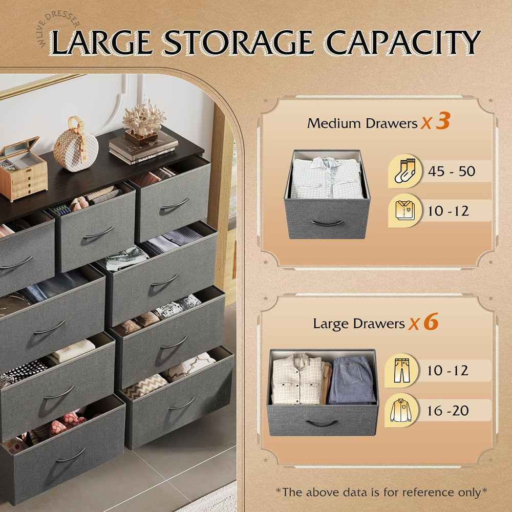 WLIVE Tall Dresser for Bedroom, 9 Drawer Chest of Drawers, Dark Grey
