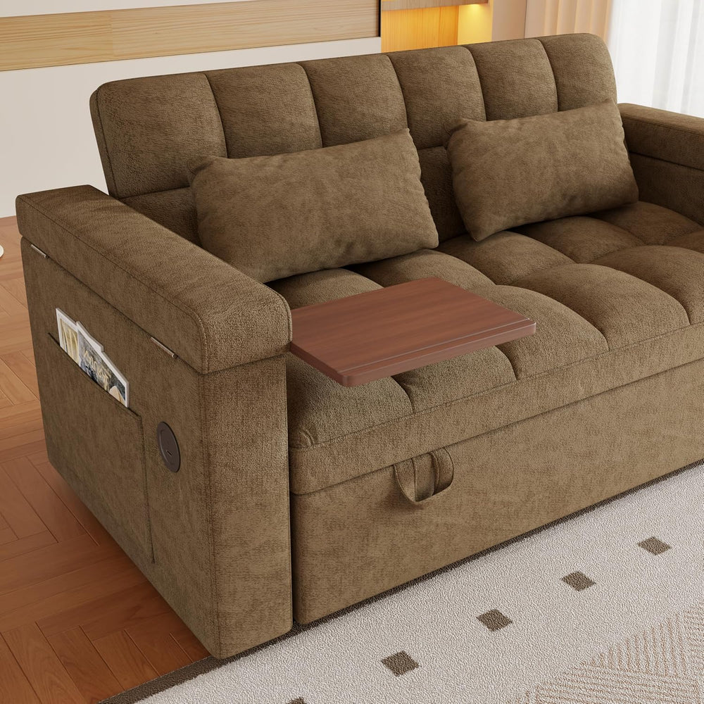 65" 3-in-1 Convertible Sofa Bed, Folding Chenille Loveseat Sleeper