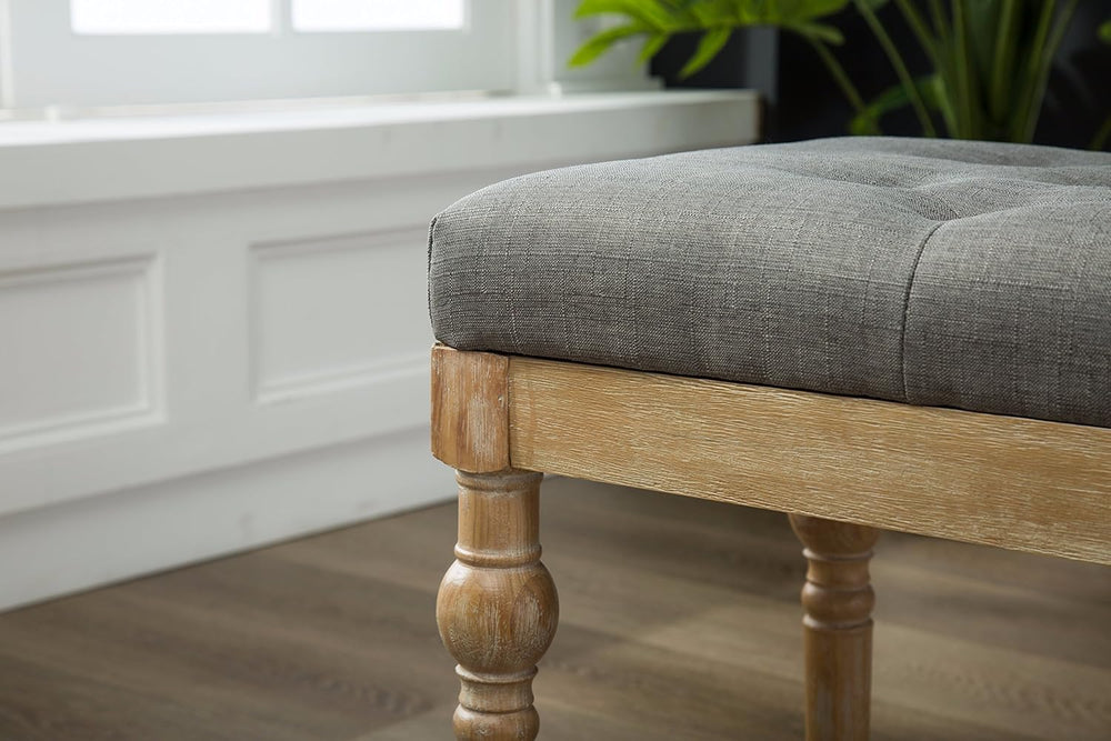 Roundhill Furniture Habit Solid Wood Button Tufted Dining Bench, Grey
