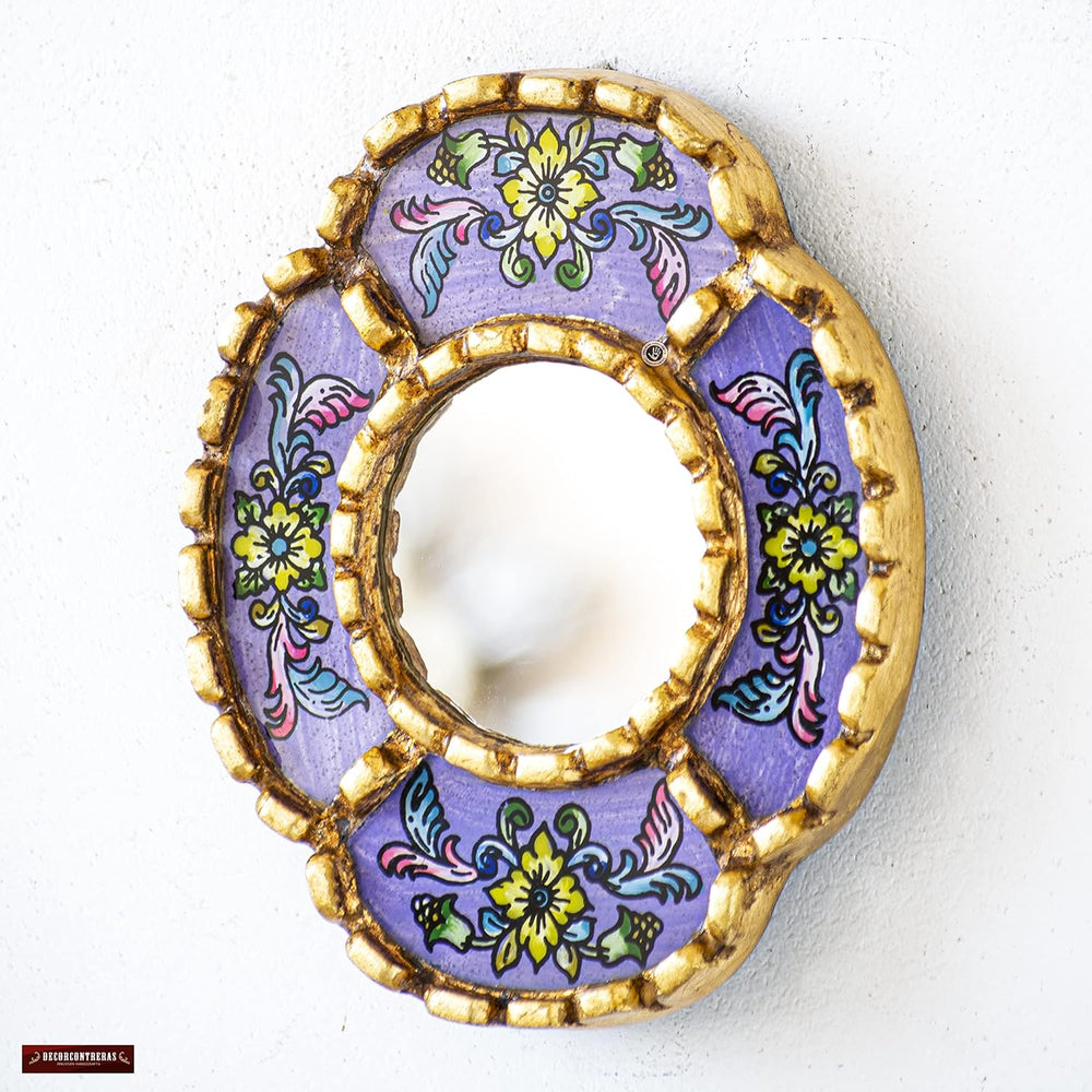 Peruvian Small Oval Mirror 6in, Lavender Hand-Painted Glass