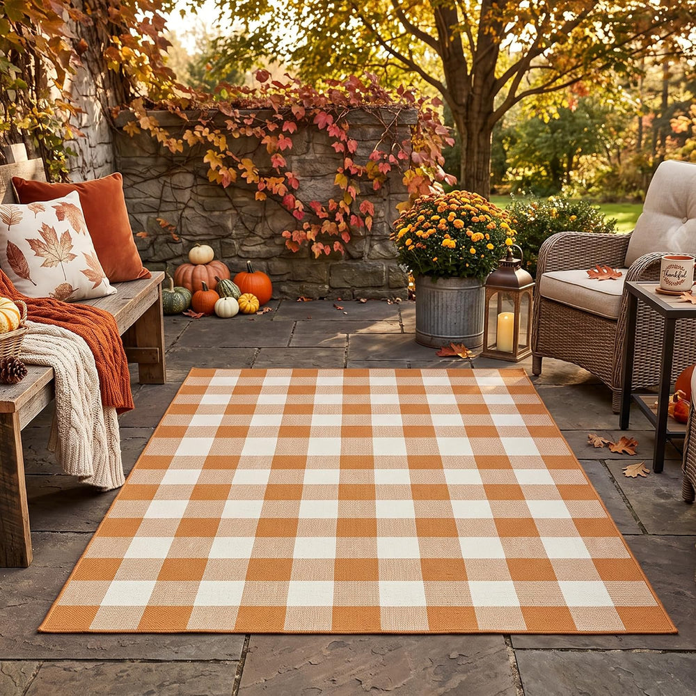 Caramel Buffalo Plaid Rug 4 x 6 for Spacious Front Porch Entryway