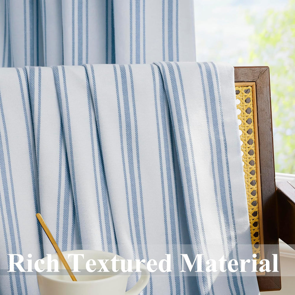 ZJDECOR 90 Inch Blue Striped Full Blackout Curtain Panels for Bedroom