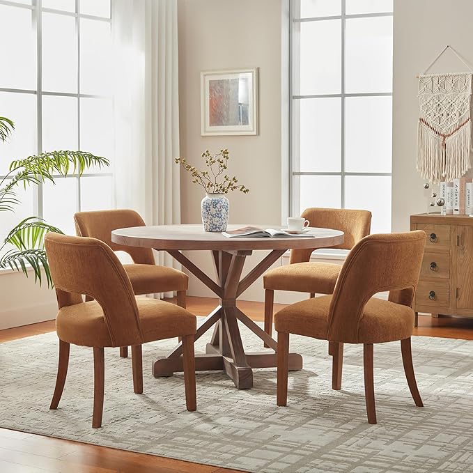 VKNOW Wooden Dining Chairs Set of 2, Modern Fabric Upholstered Dining Room Ch...