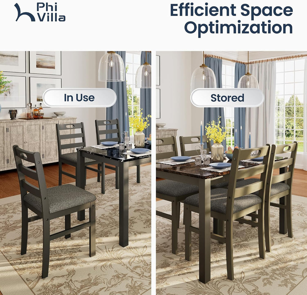PHI VILLA Dining Table Set for 4, Marble Design Kitchen Table and Chairs