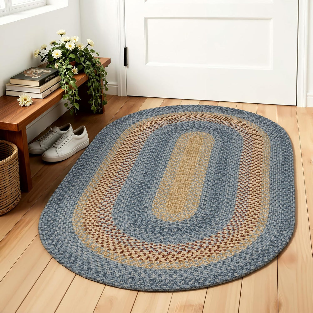 RCTJHOME 3x5 Oval Braided Area Rug Natural Rust Blue Farmhouse Kitchen Mat
