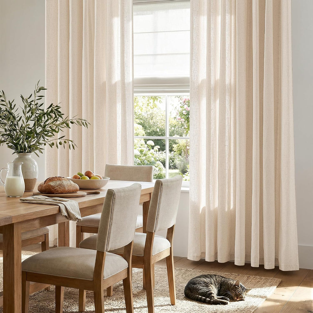 jinchan Linen Curtain 84 Inch Light Filtering Grommet 1 Panel Beige