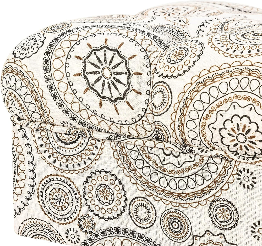 Adeco 20-inch Tufted Ottoman Stool with Wood Legs, Upholstered Foot Rest for ...