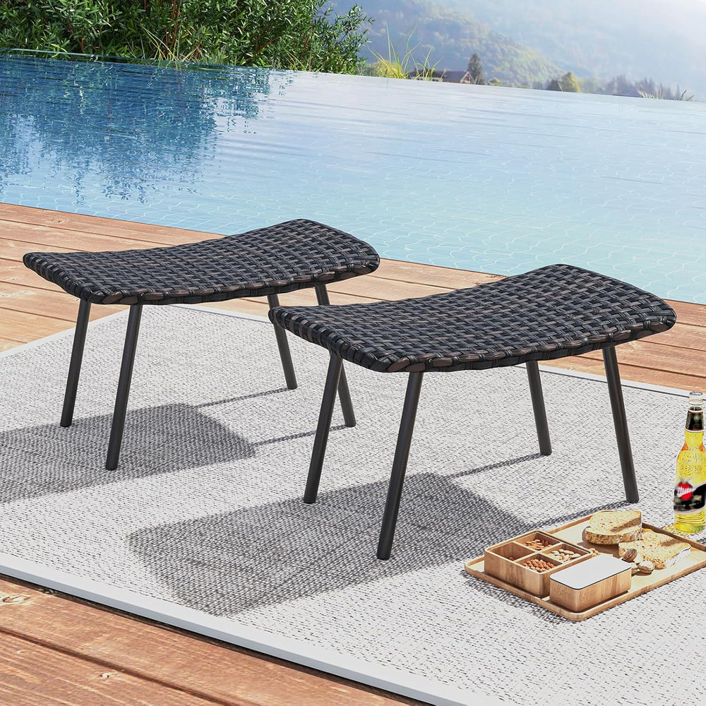 Tangkula Set of 2 Patio Ottomans, Multipurpose Rattan Ottomans w/Padded Quick...
