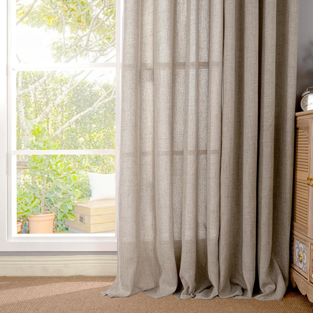 YoungsTex Oatmeal Linen Farmhouse Curtains 84 Inches Long for Living Room
