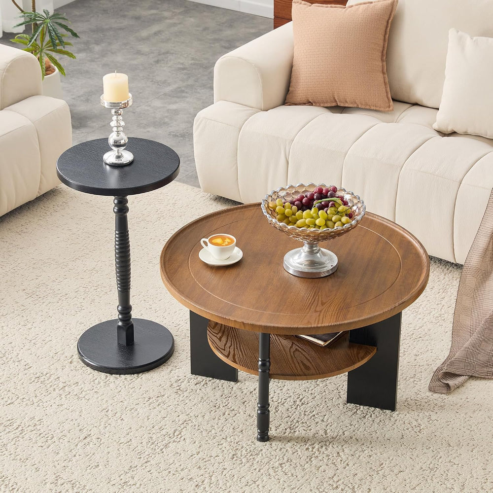 2-Piece Coffee Table Set, Walnut and Black Wood Grain, Side Table | Wood Grai...