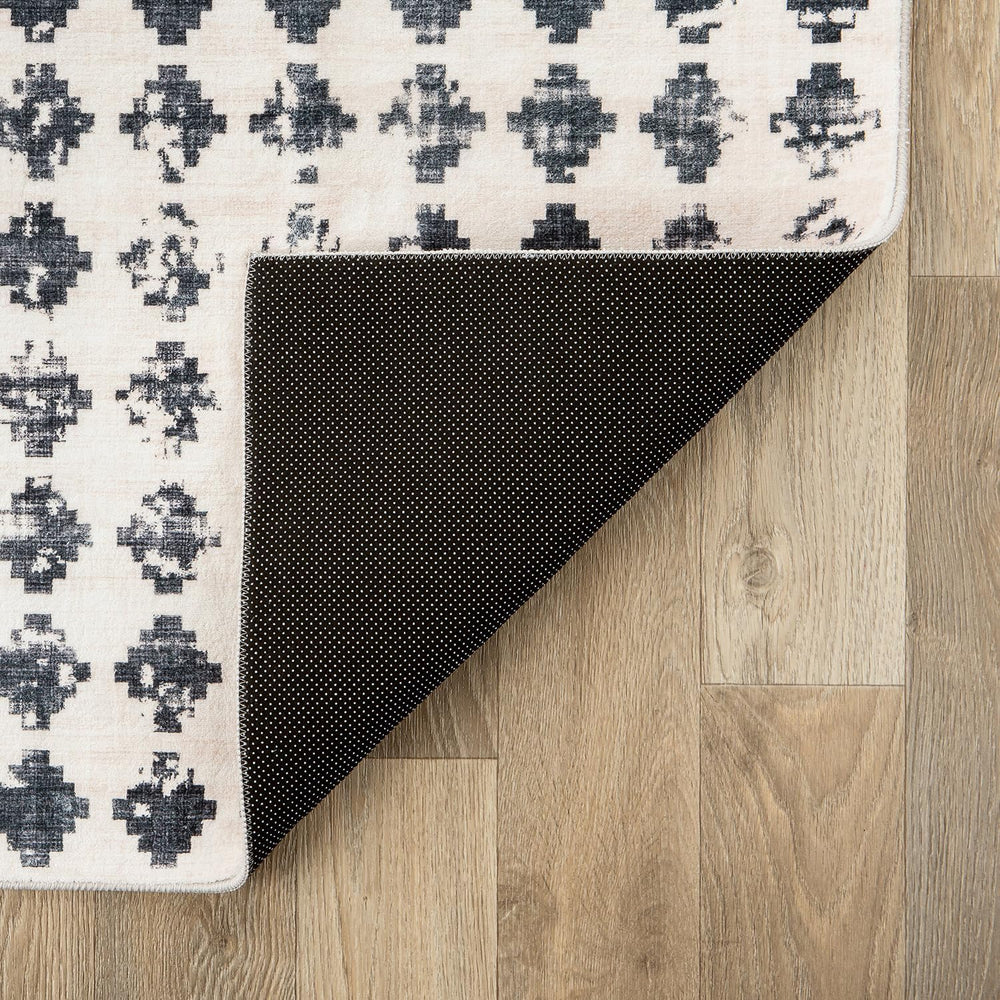 Rugshop Non-Slip Washable Distressed Abstract Runner Rug Ivory 2' x 8'
