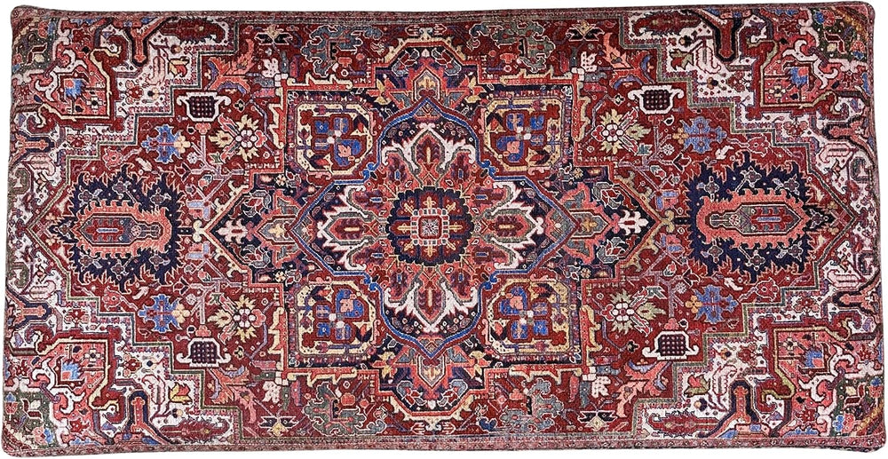 Boho Red Heriz Rug Upholstered Ottoman Bench, Piano Bench, Decorative Farmhou...