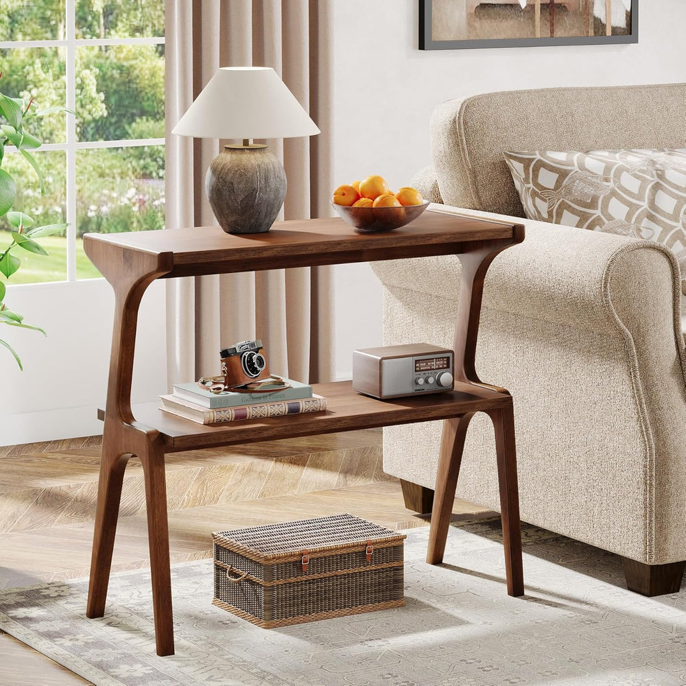 Tribesigns Solid Wood End Table, 2-Tier Farmhouse Side Table with Storage She...