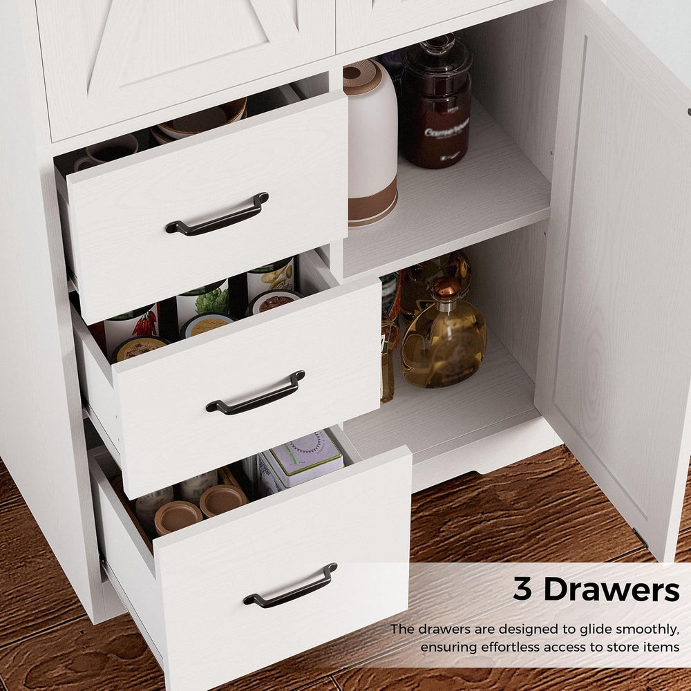 IRONCK Pantry Cabinet, Kitchen Storage Cabinet with 3 Door & Drawer, White