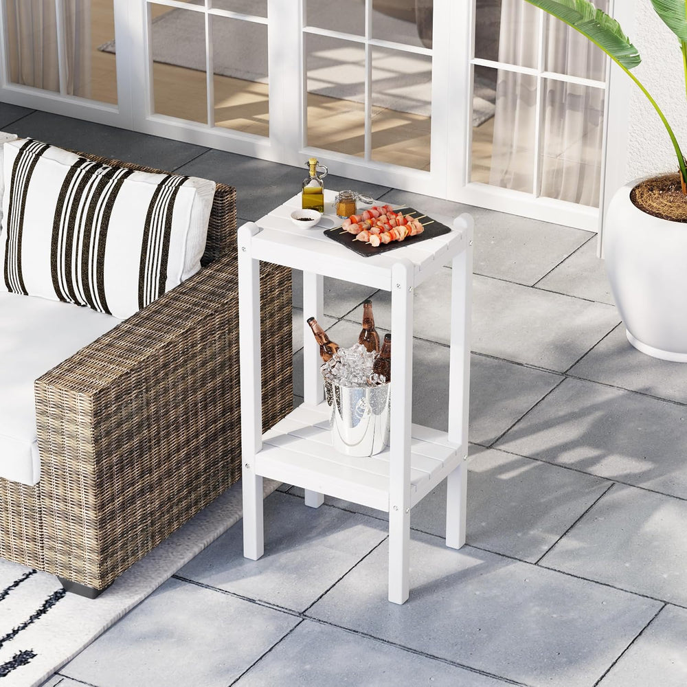 Costaelm Outdoor Side Table, 2-Tier Small Patio Coffee Tables for Outside, Ou...