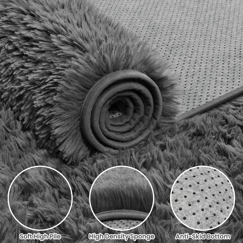 8x10 Fluffy Shag Area Rugs for Living Room Bedroom: Soft Plush Carpet Grey