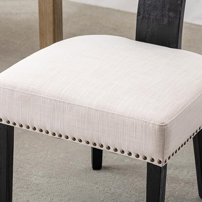 Mid Century Modern Dining Chairs Set of 2 Linen Fabric Upholstered Kitchen Si...