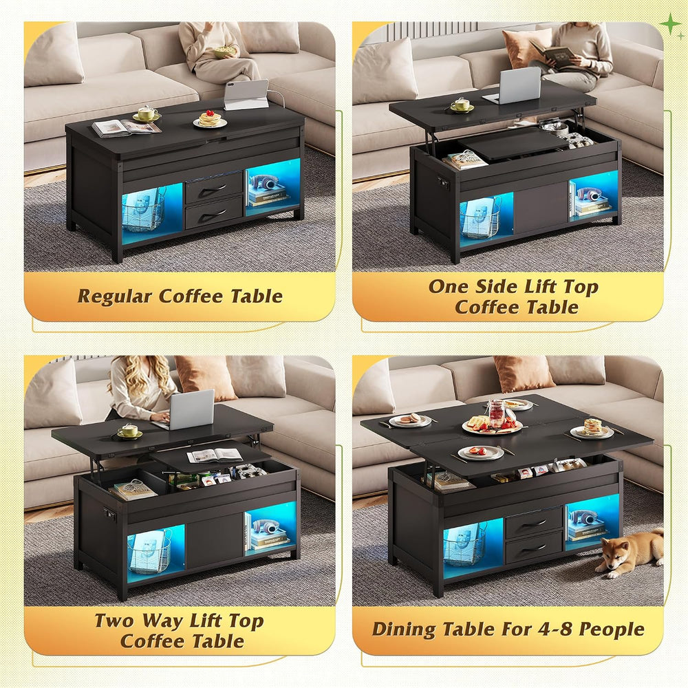 WLIVE 40" Lift Top Coffee Table with Storage, 4 in 1 Coffee Table, Black