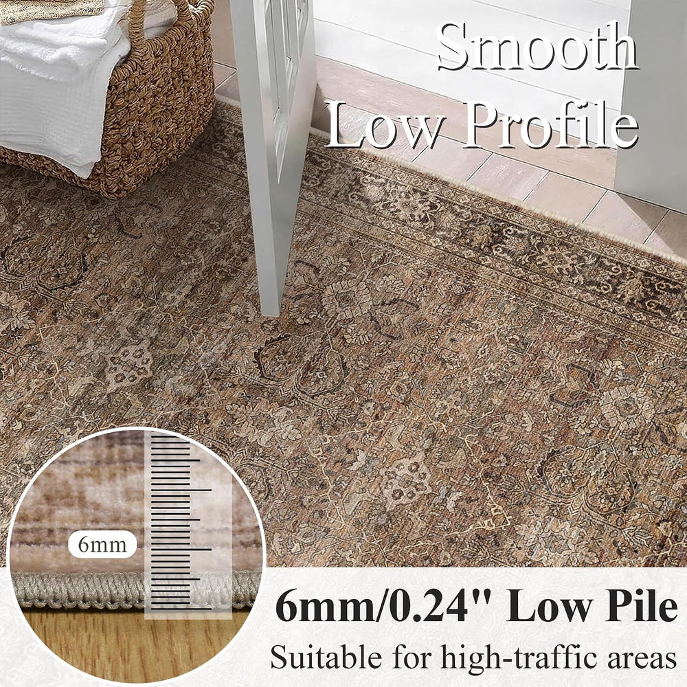 Schweek 10x14 Washable Area Rug Brown Neutral Vintage Distressed Large Rugs