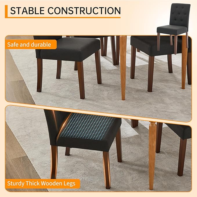 Upholstered Dining Chairs Set of 2, Button Tufted Parsons Chairs with Wood Le...