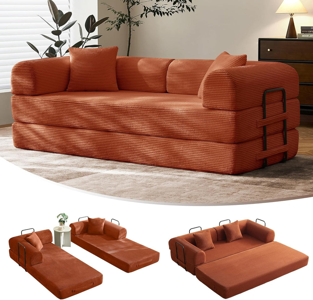 79" Convertible Futon Sofa Bed, Boneless Couch for Living Room | Orange