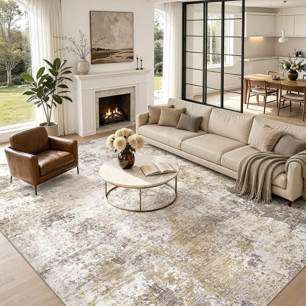 Nakagishi 10X12 Abstract Washable Area Rugs for Living Room-Golden Brown