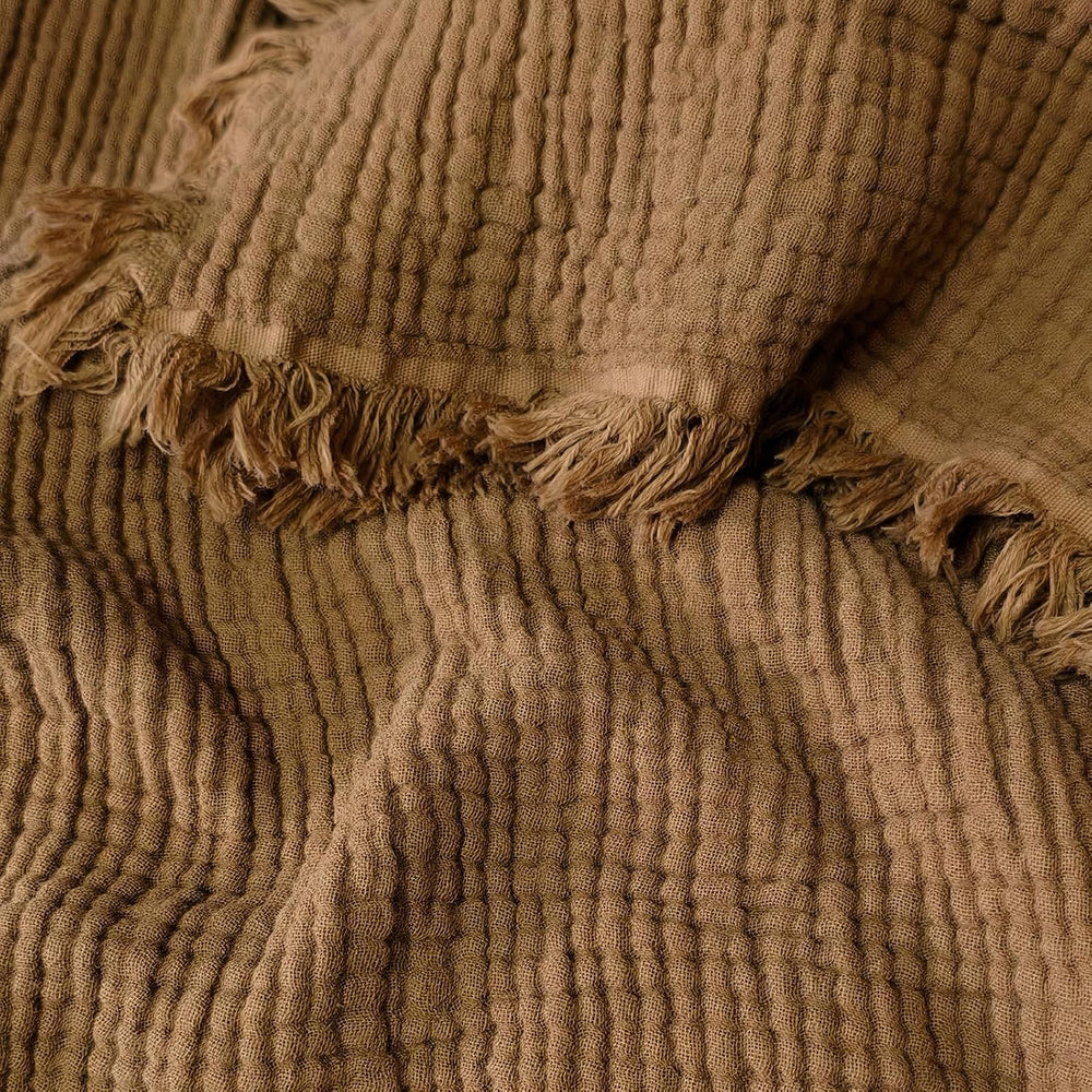 100% Cotton Muslin Throw Blanket with Fringes 50"x60", 4-Layer Cott...