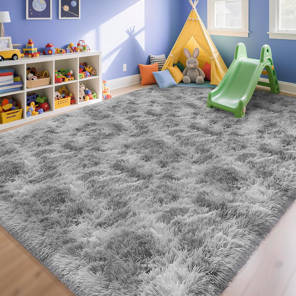 Large Area 8x10ft Carpet Tie-Dyed Grey Washable and Fluffy