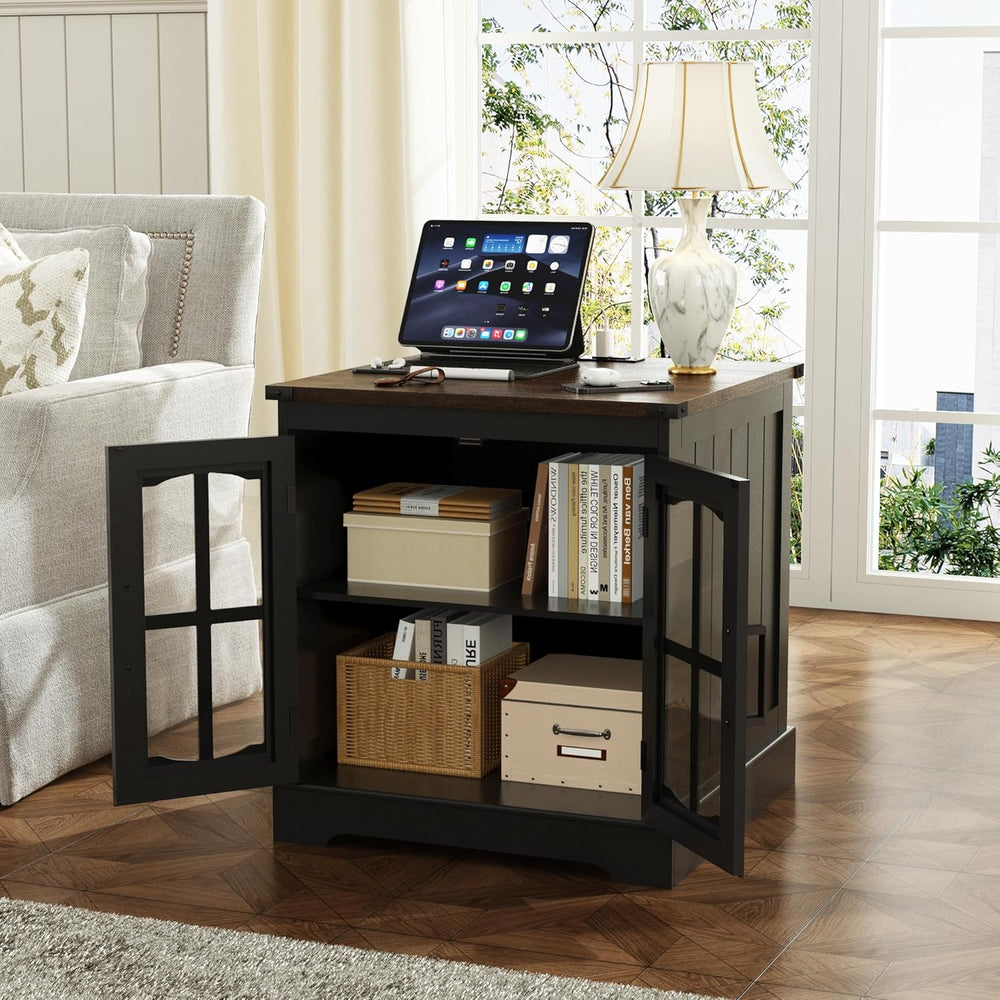 ChooChoo Farmhouse End Table with Charging Station & LED Light