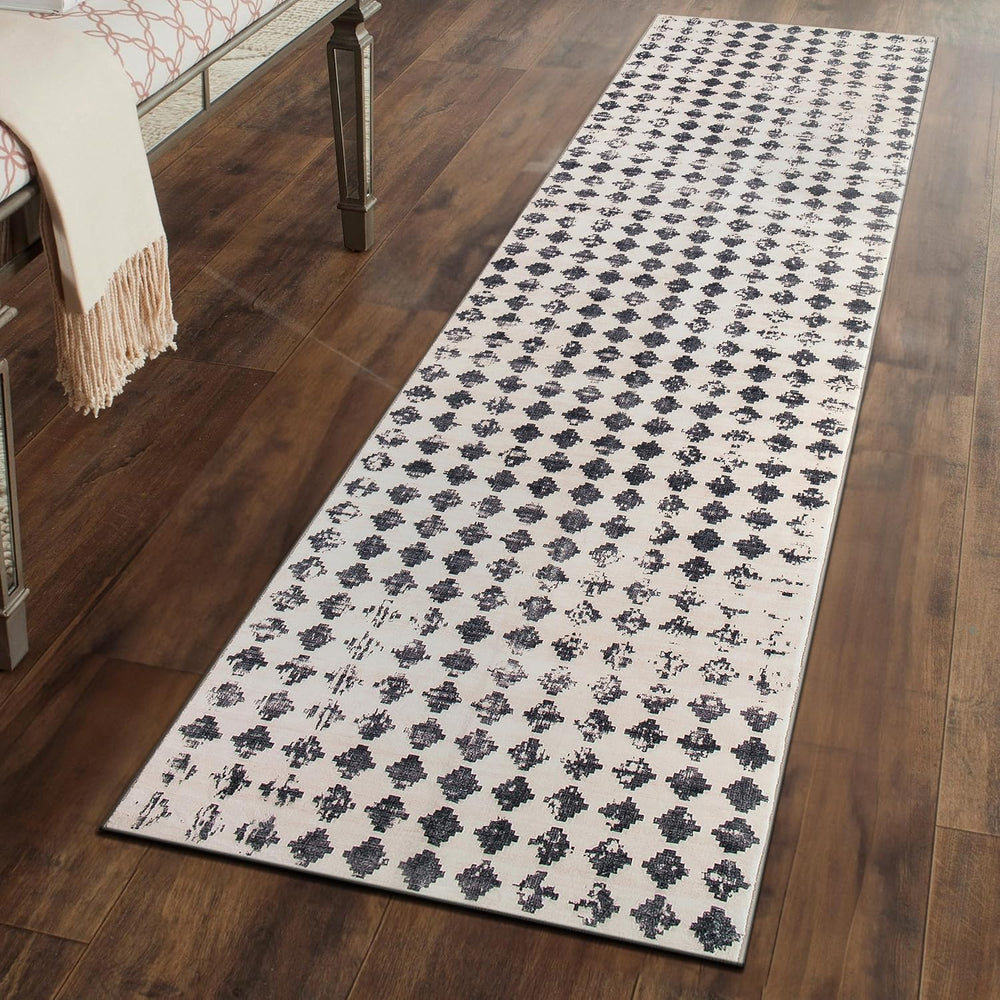Rugshop Non-Slip Washable Distressed Abstract Runner Rug Ivory 2' x 8'