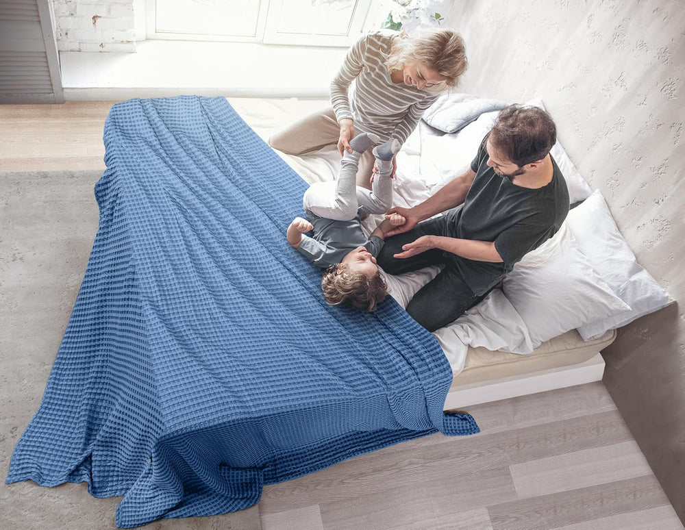 Utopia Bedding 100% Cotton Waffle Blanket Twin Size Wedgewood, 90x72 Inch