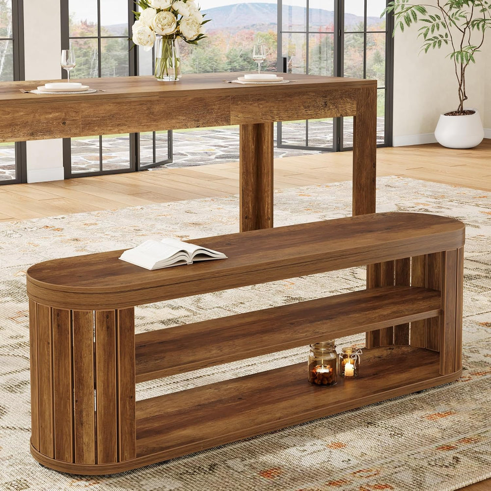 Tribesigns 47.2" Wooden Entryway Bench with 2-Tier Shoe Storage, Farmhou...