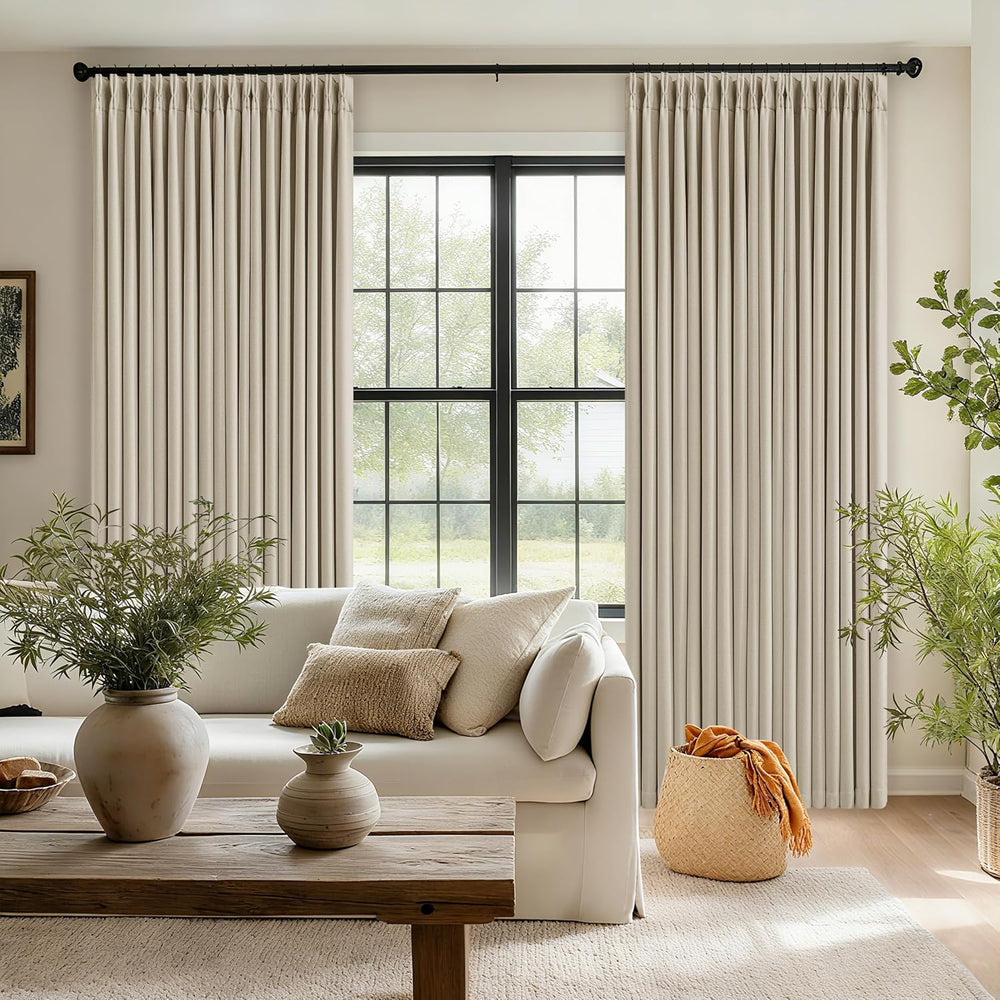 Extra Wide Oatmeal Beige Blackout Sliding Glass Door 108 Inch Curtains