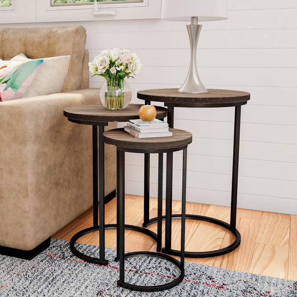 Lavish Home Nesting Tables - Set of 3 Round Side Tables for Living Room, Bedr...