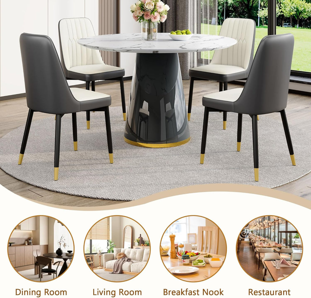 Round Dining Table Set for 4, 45''Marble Grain Dining Room Table Set ...