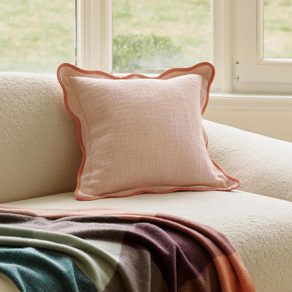 Double Stitch 100% Cotton Scalloped Throw Pillow Covers, Shell Pink