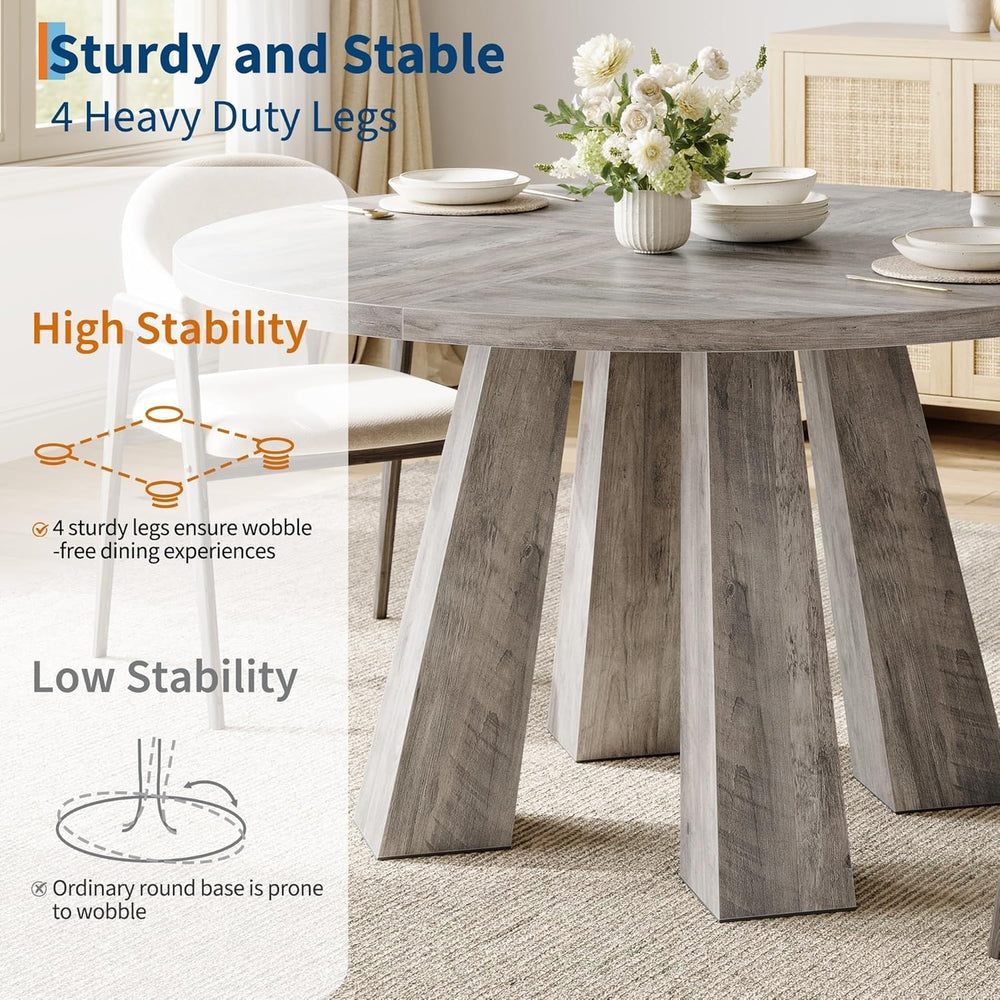 IDEALHOUSE 47" Round Dining Table for 4-6, Wood Kitchen Table with Sturd...