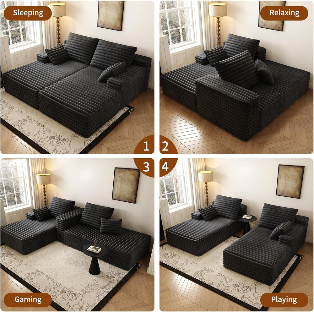 80” Oversized Double Lounge Chaise,Cloud Plush Sofa Bed,Upholstered Boneless ...