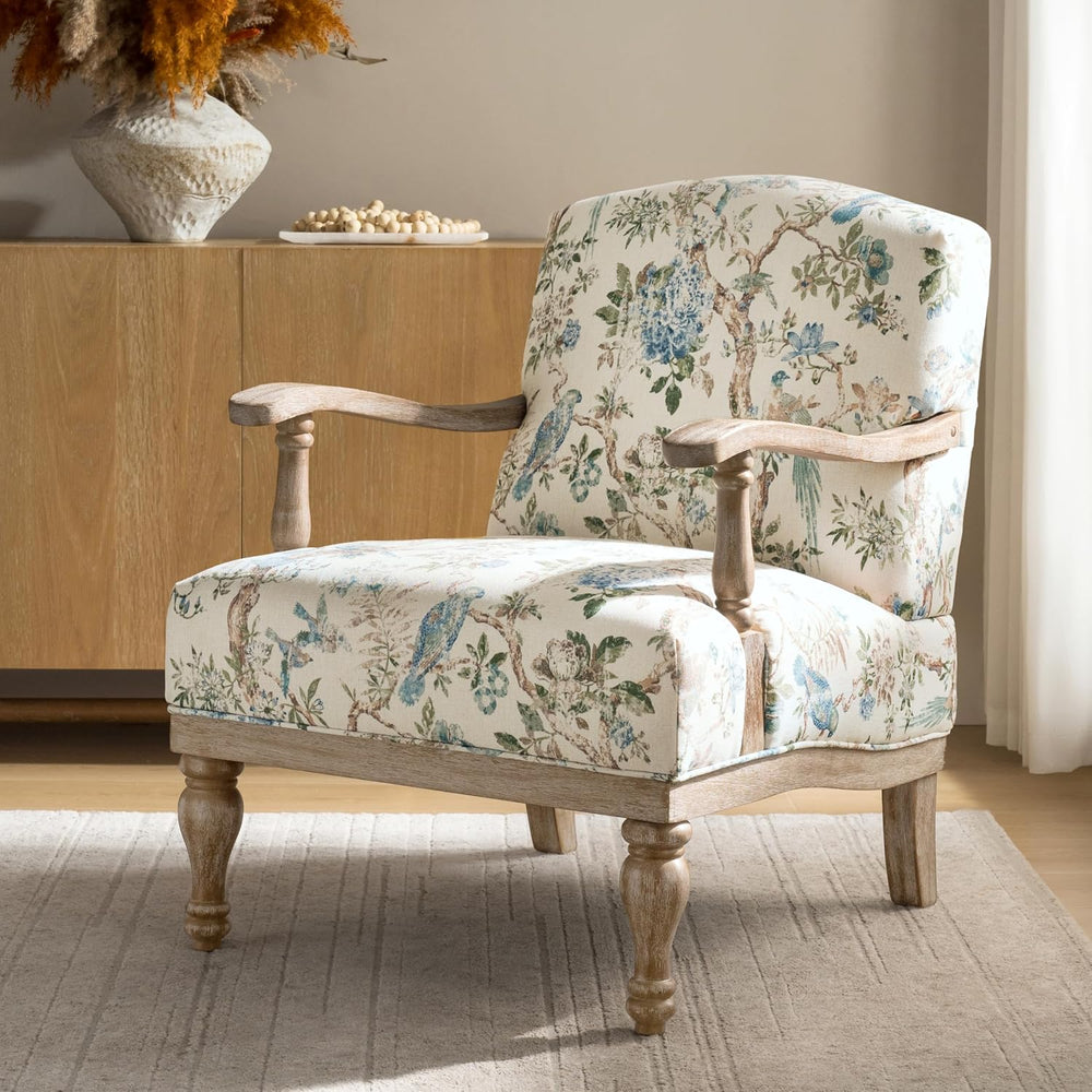 HULALA HOME Floral Accent Chair with Solid Wood Frame, Bird