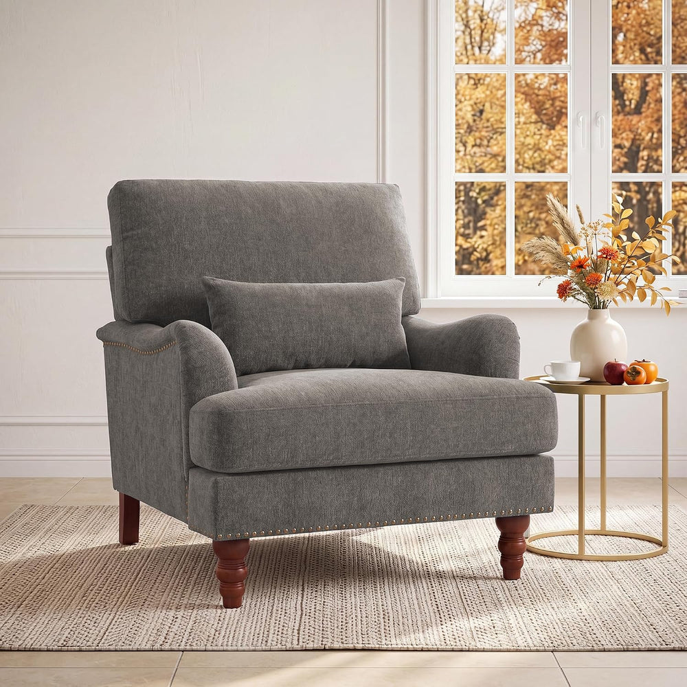 Mid-Century Modern Accent Chair with Lumbar Pillow, Tan, 1 Pack