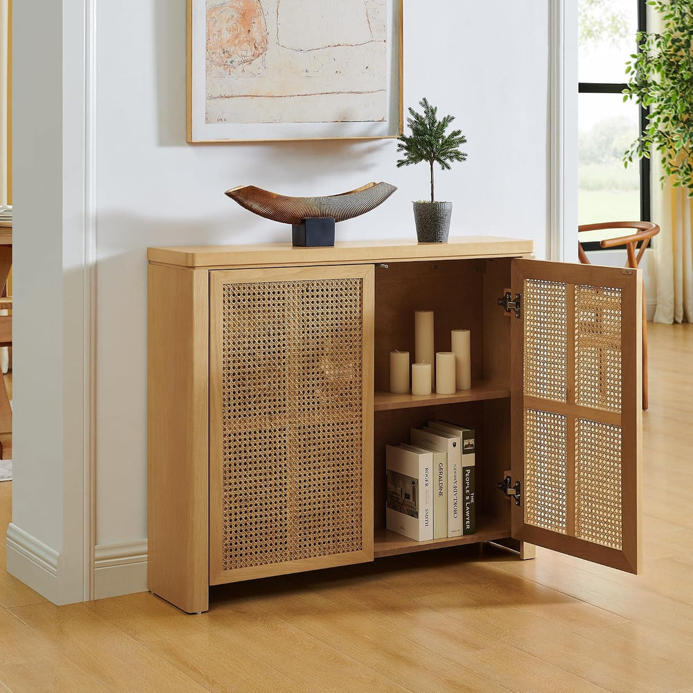 LKTART Small Sideboard Buffet Cabinet,Thin Kitchen Storage Cabinet with 2 Rat...