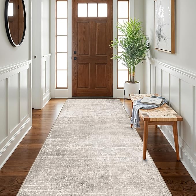 Hallway 4x10 Washable Runner Rug:Stain Resistant Abstract Rug