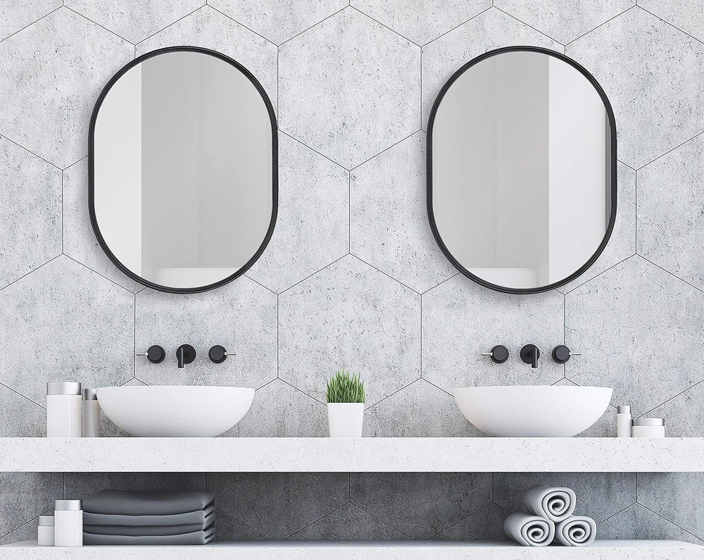 Kate and Laurel Caskill Modern Oval Mirror, 18" x 24", Black, Capsu...