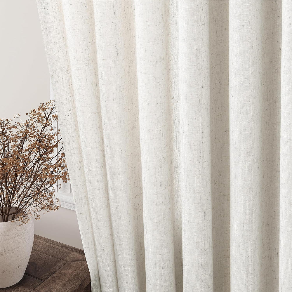 Extra Long Curtains 120 inch Length 2 Panels Back Tab Neutral Farmhouse Drape...