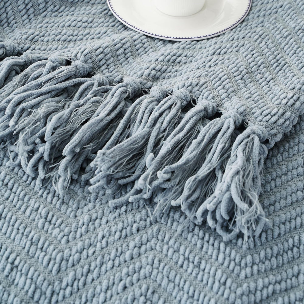 Battilo Blue Grey Throw Blanket for Couch, Knit Throw Blanket, 50"x60"