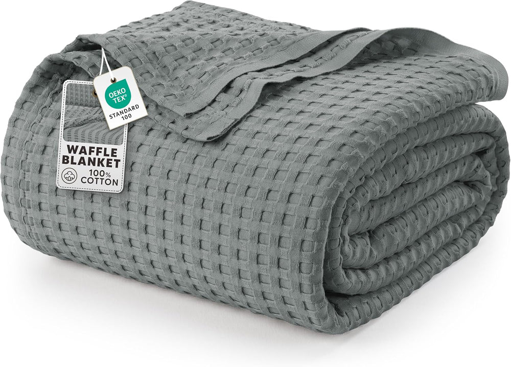 Utopia Bedding 100% Cotton Waffle Blanket Twin Size Cool Grey, 90x72 Inch