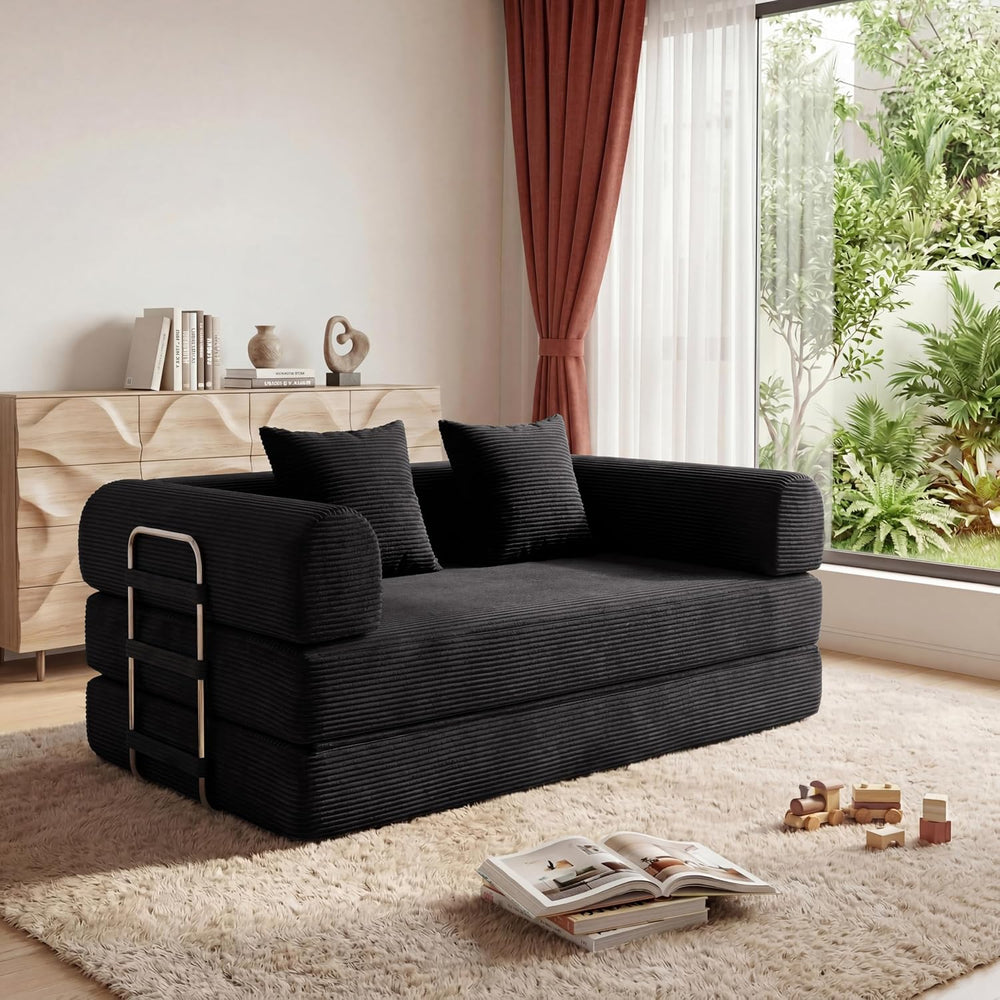 Futon Sofa Bed Modular Loveseat Sleeper Folding Pull Out Couch with Pillows, ...