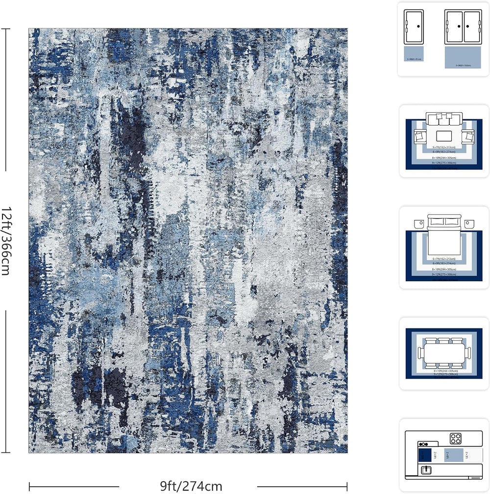 9x12 Area Rugs, Abstract Morden Soft Washable Rug, Non-Slip Low Pile Rugs for...